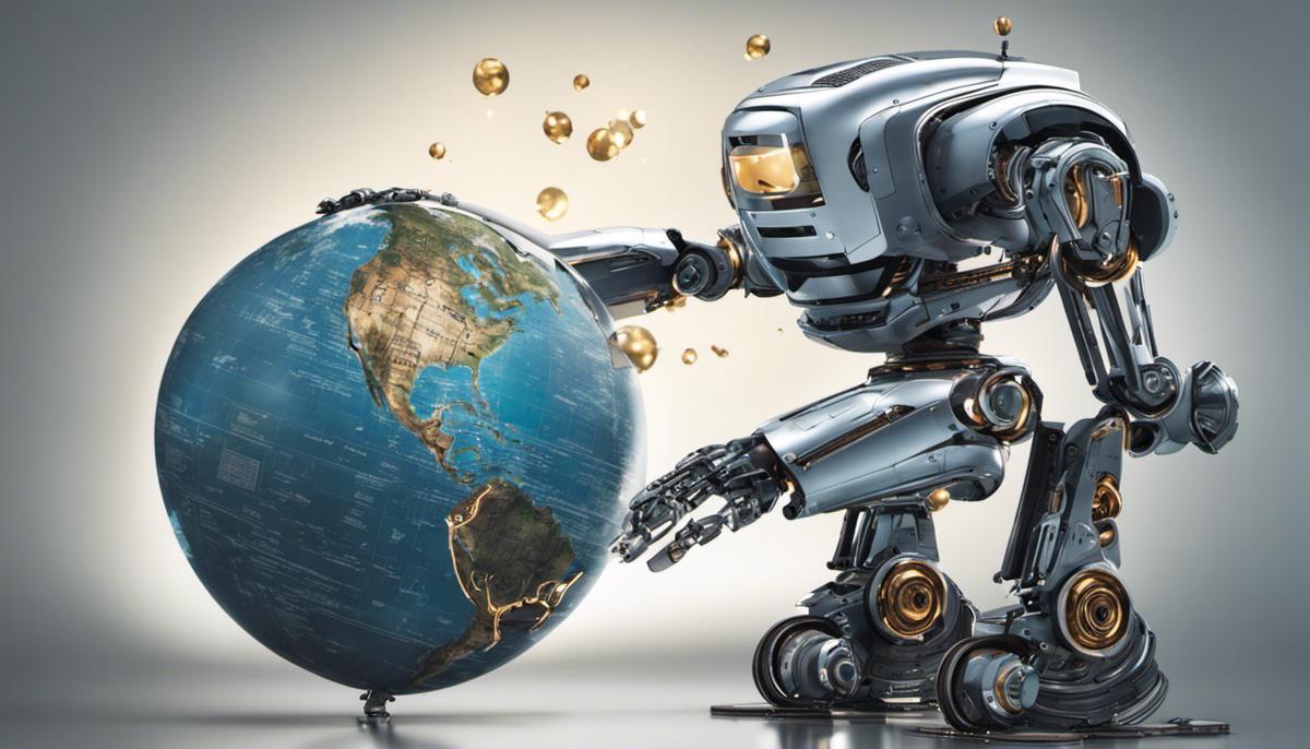 Illustration of a robot holding a globe, representing the impact of AI on the economy.
