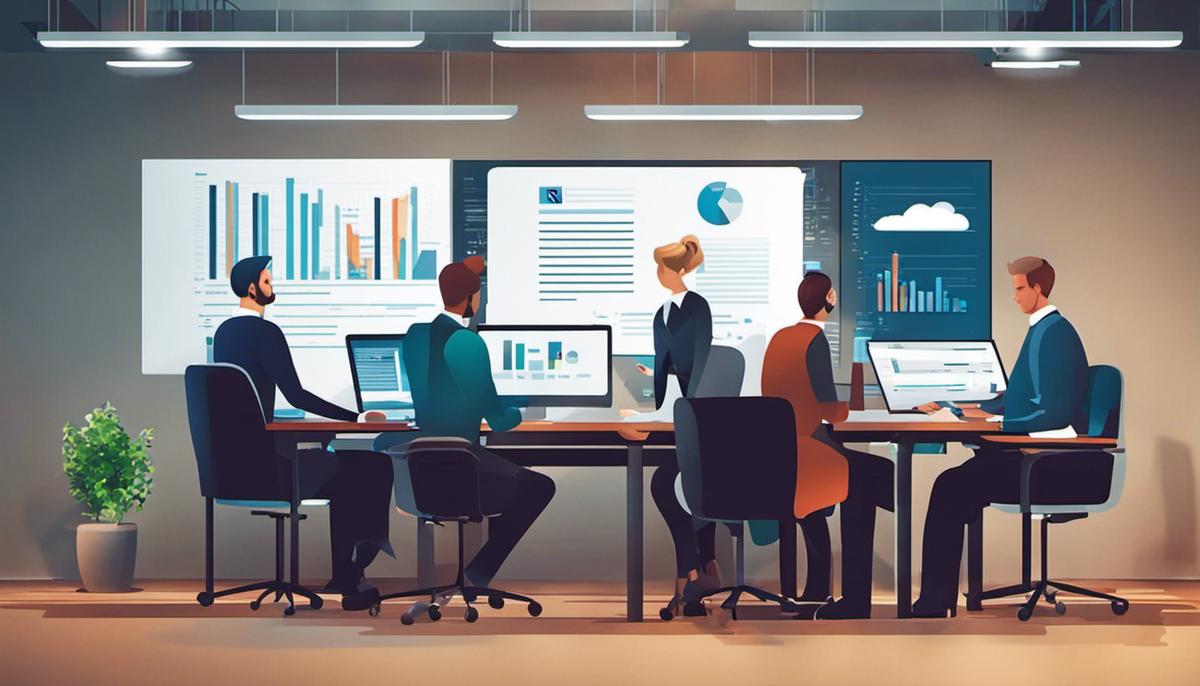 A group of IT professionals discussing innovative ideas and solutions.